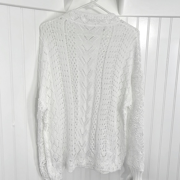 Elegant Semi-Sheer Lace Knit Long Sleeve Crew Neck Top - Picture 5 of 7